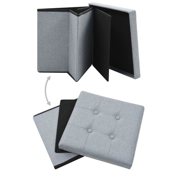 vidaXL Сгъваеми табуретки за съхранение 2 бр светлосиви изкуствен лен