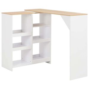 vidaXL Бар маса с подвижен рафт, бяла, 138x39x110 см
