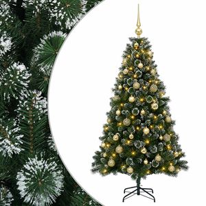 vidaXL Изкуствена коледна елха с топки 120 см 150 LED светодиода
