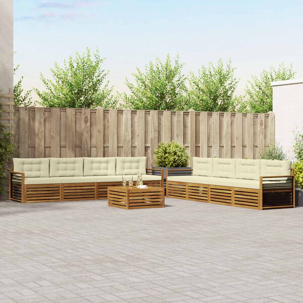 vidaXL Комплект дивани за открито 9 pcs Натурален и Крема
