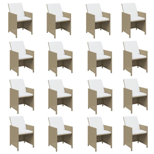 vidaXL Градински комплект с възглавници, 17 части, полиратан, бежов