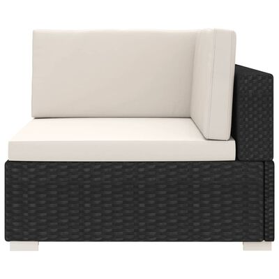 vidaXL Модулен ъглов фотьойл с възглавници, 1 бр, полиратан, черен