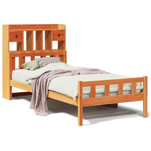 vidaXL Легло с рафтове за книги без матрак кафяв 90x190 см бор масив