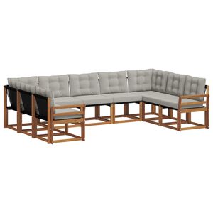vidaXL Комплект дивани за открито 9 pcs Естествено и светло сиво