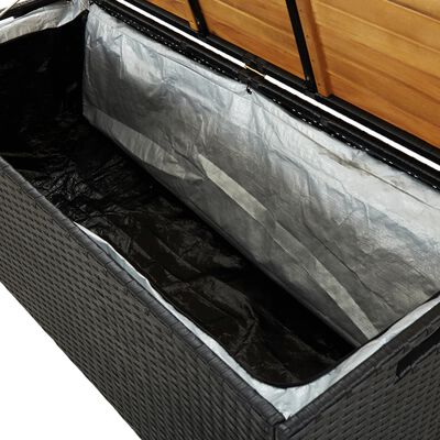 vidaXL Градинска пейка за съхранение, 120 см, полиратан, черна