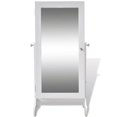 Шкаф за бижута с огледало и LED светлини, бял цвят