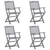 vidaXL Сгъваеми градински столове, 4 бр, с възглавници, акация масив