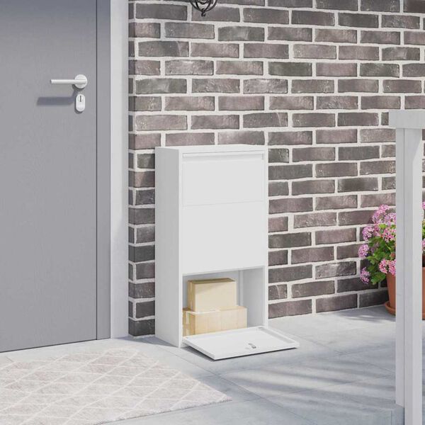 vidaXL Пощенска кутия за пратки с врата Бяло 44 x 22 x 82 см Стомана