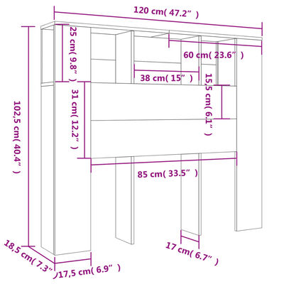 vidaXL Табла за легло тип шкаф, кафяв дъб, 120x18,5x102,5 см