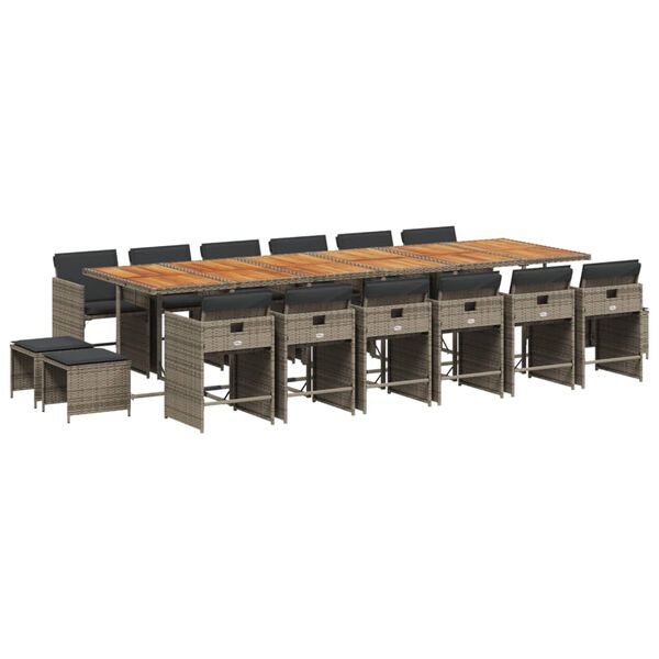 vidaXL Градински комплект с възглавници 17 части полиратан сив