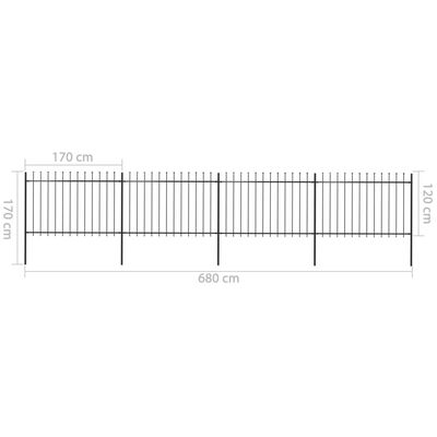 vidaXL Градинска ограда с пики, стомана, 6,8x1,2 м, черна
