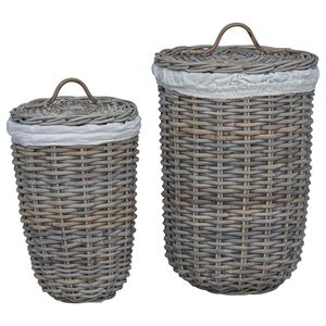 vidaXL Кош за пране с капак 2 pcs Кубу сив Кубу Ратан