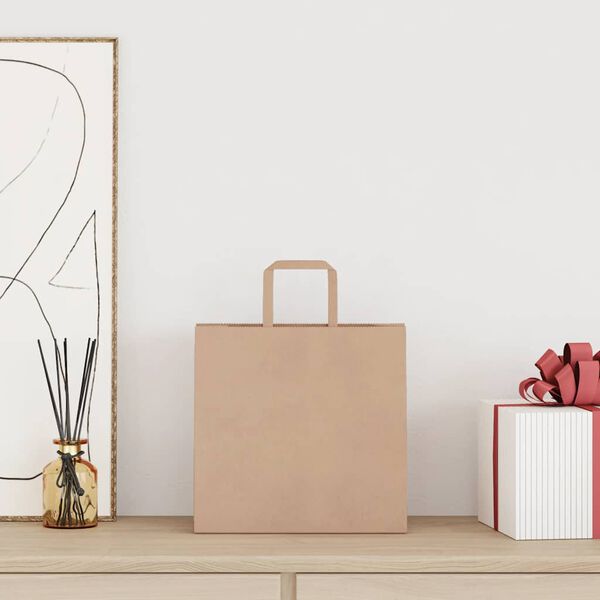 vidaXL Хартиени торбички 50 бр с дръжки кафяви 26x17x25 см