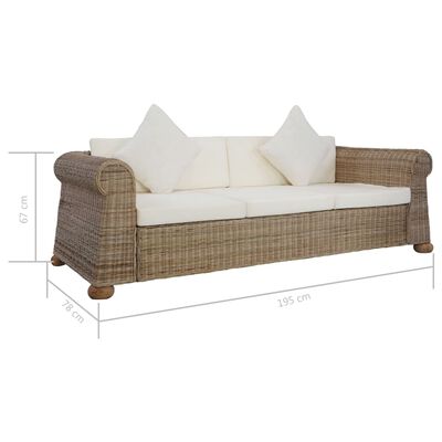vidaXL Комплект мека мебел от 2 части, с възглавници, естествен ратан