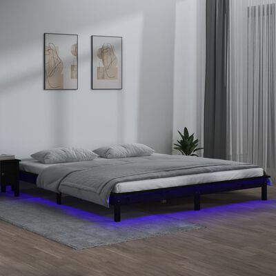 vidaXL Рамка за легло с LED осветление черна 120x200 см масивно дърво