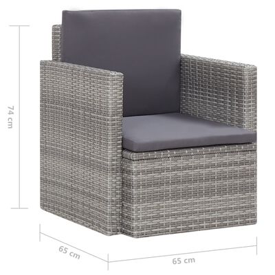 vidaXL Градински стол с възглавници, полиратан, сив