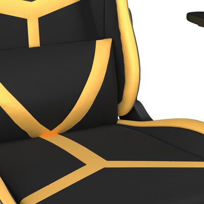 vidaXL Масажен гейминг стол с подложка черно/златисто изкуствена кожа