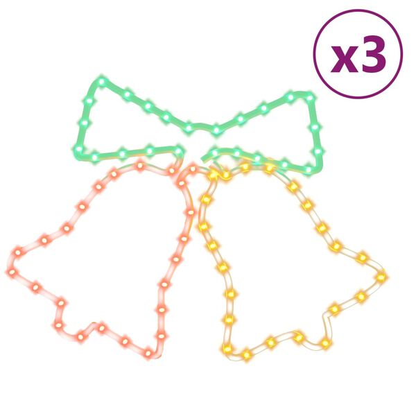 vidaXL Фигури коледни звънчета със 72 светодиода, 3 бр, 50x56 см