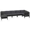 vidaXL Градински лаундж комплект с възглавници 7 части черен бор масив
