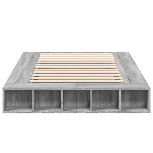 vidaXL Рамка за легло, сив сонома, 135x190 см, инженерно дърво