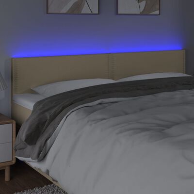 vidaXL LED горна табла за легло, кремава, 200x5x78/88 см, плат