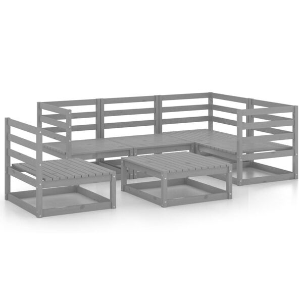 vidaXL Градински лаундж комплект, 6 части, сив, бор масив