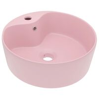 vidaXL Луксозна мивка с преливник розов мат 36x13 см керамика