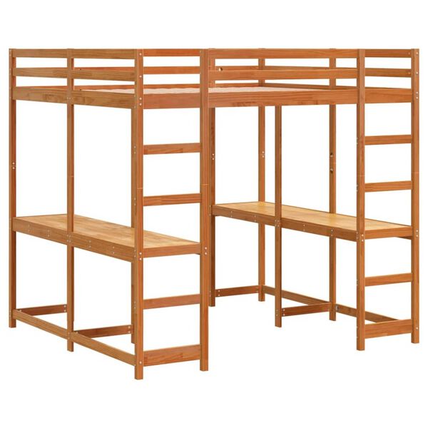 vidaXL Таванско легло с бюро и стълба восъчнокафяво 160x200 см