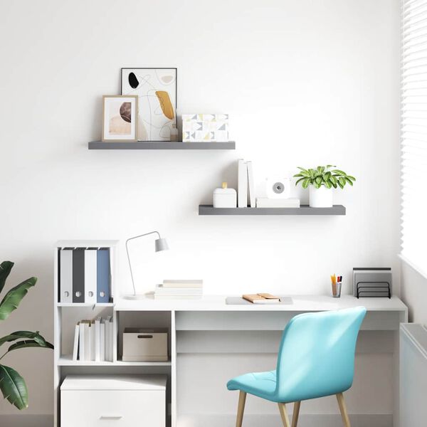 vidaXL Окачени стенни рафтове, 2 бр, сиви, 80x23,5x3,8 см, МДФ