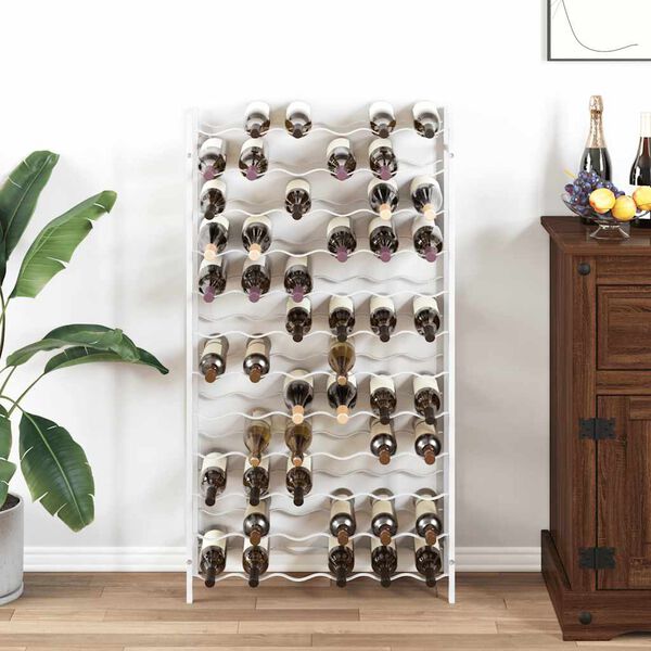 vidaXL Стойка за вино за 72 бутилки, бяла, метална