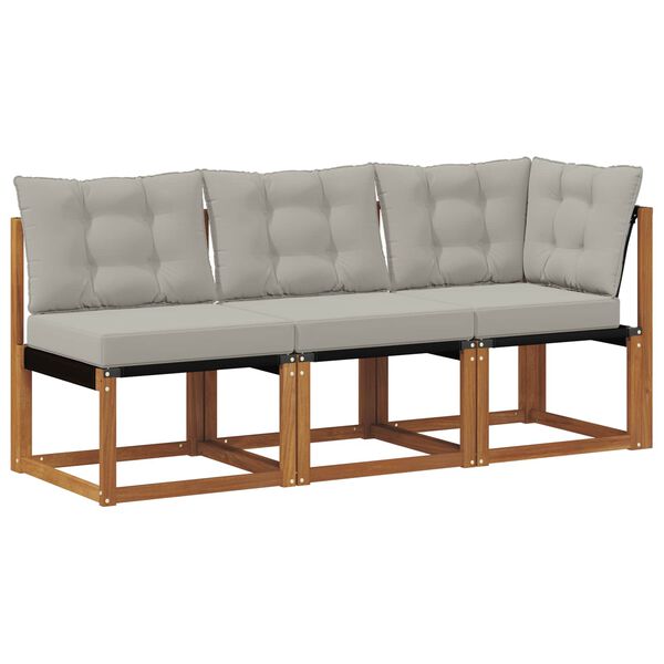 vidaXL Външен среден и ъглов диван с възглавница 3 Брой Естествен