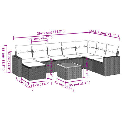 vidaXL Градински комплект диван с възглавници 10 части сив полиратан