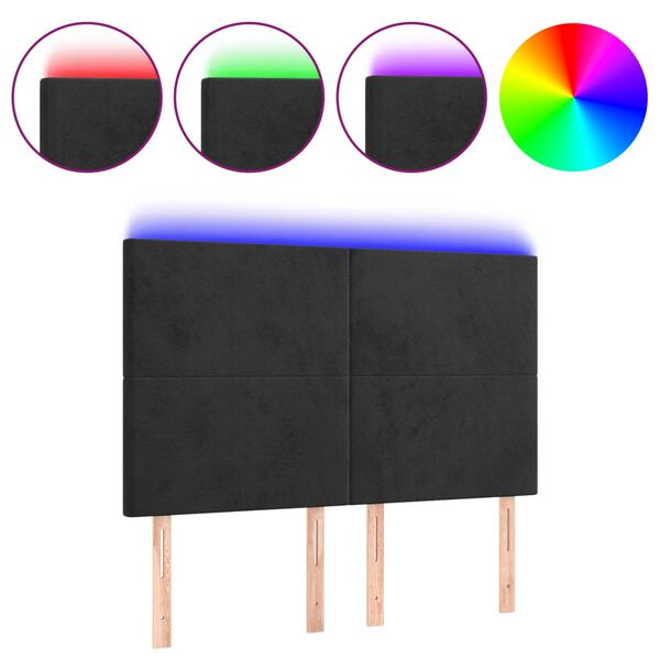 vidaXL LED горна табла за легло, черна, 144x5x118/128 см, кадифе