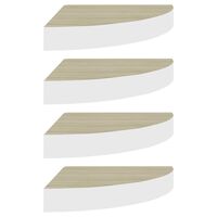 vidaXL Стенни ъглови рафтове, 4 бр, дъб и бяло, 25x25x3,8 см, МДФ