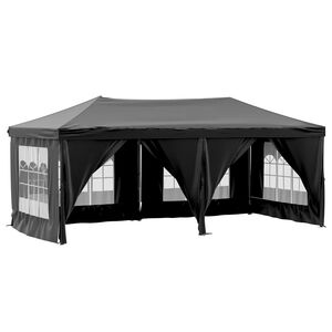 vidaXL Сгъваема парти шатра със странични стени, черна, 3x6 м