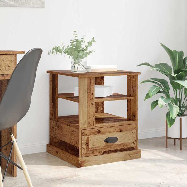 vidaXL Нощен шкаф с рафт Старо дърво 50 x 50 x 60 cm Инженерно дърво