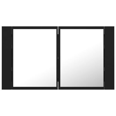vidaXL Шкаф с LED огледало за баня, черно, 80x12x45 см, акрил