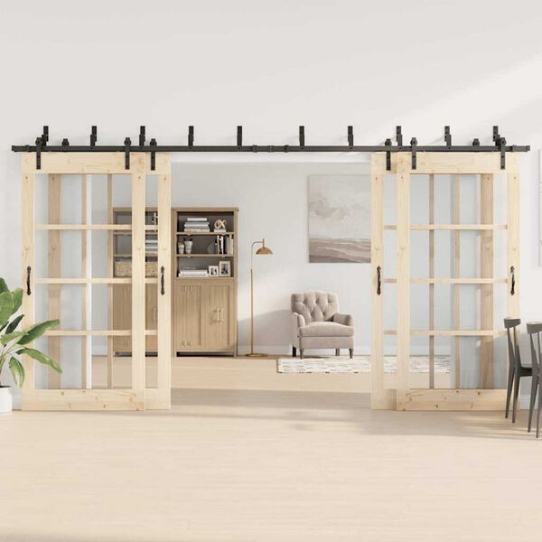 vidaXL Комплект механизъм за плъзгаща врата, 427 см, стомана, черен