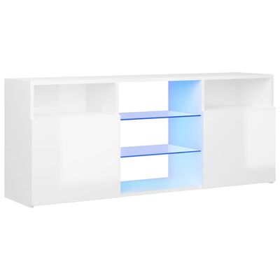 vidaXL ТВ шкаф с LED осветление, бял гланц, 120x30x50 см