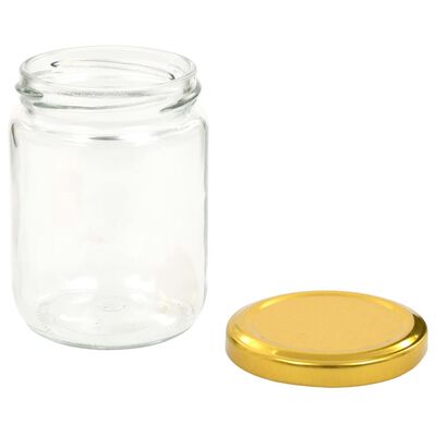 vidaXL Стъклени буркани за сладко със златисти капачки, 48 бр, 230 мл