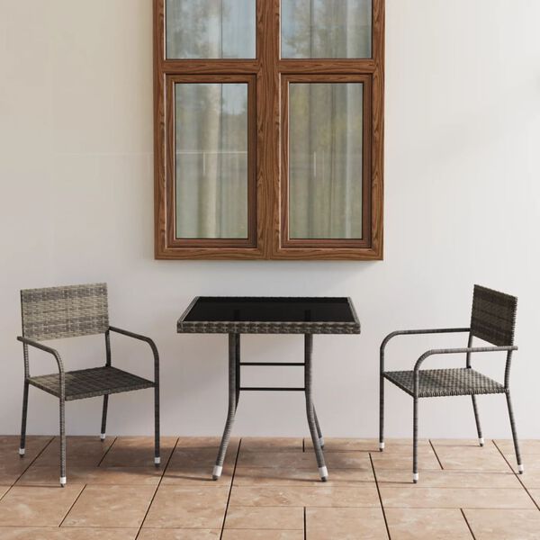 vidaXL Градински трапезен комплект 3 части полиратан антрацит и сиво