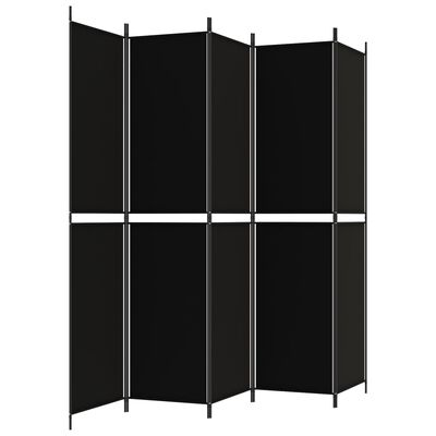 vidaXL Параван за стая, 5 панела, черен, 250x220 см, текстил