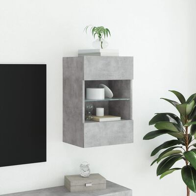 vidaXL Стенен ТВ шкаф с LED осветление, бетонно сив, 40x30x60,5 см