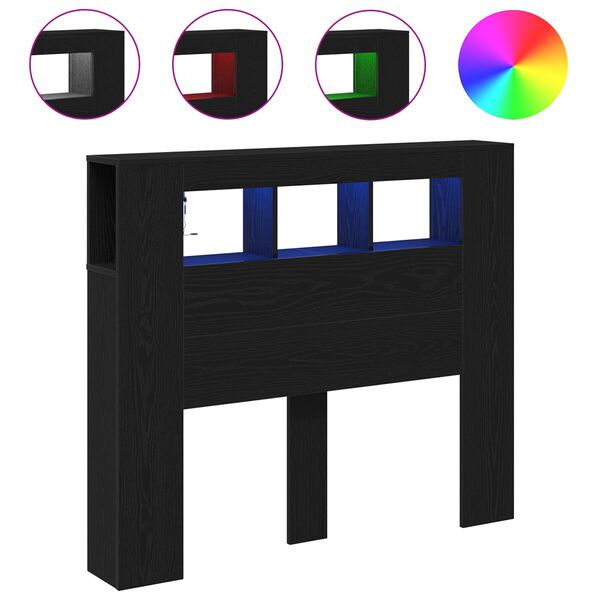 vidaXL LED глава Черния дъб 120 x 18,5 x 103,5 см Инженерно дърво