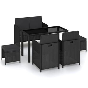 vidaXL Градински комплект с възглавници, 6 части, полиратан, черен