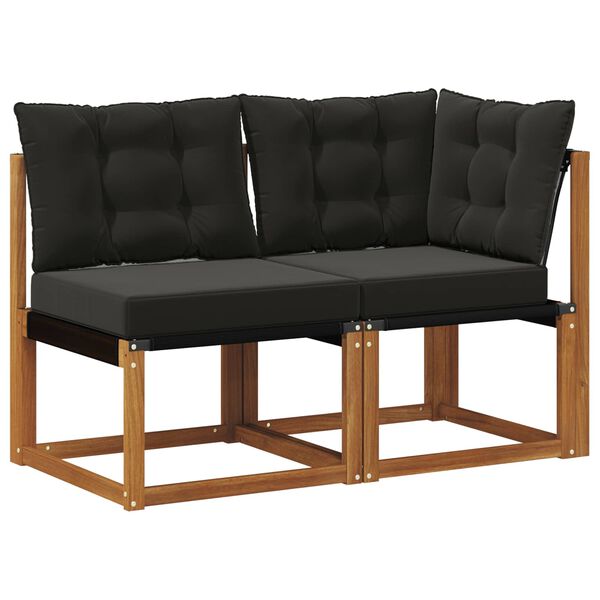 vidaXL Външен среден и ъглов диван с възглавница 2 Брой Естествен