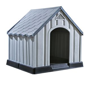vidaXL Къща за кучета, сива, 92x87x91 см, пластмаса