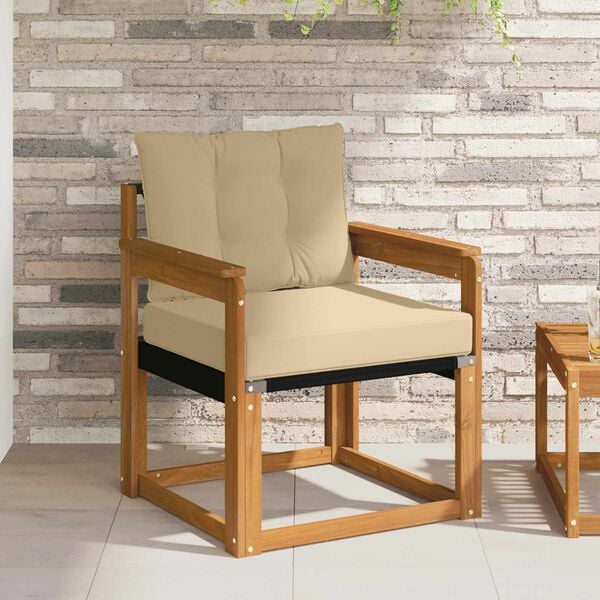 vidaXL Външен диван Солидно акациево дърво и текстилена Естествен