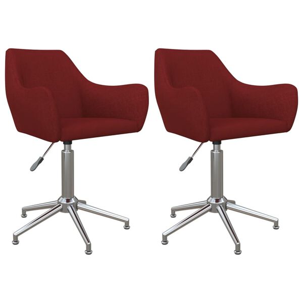 vidaXL Въртящи се трапезни столове, 2 бр, виненочервени, текстил