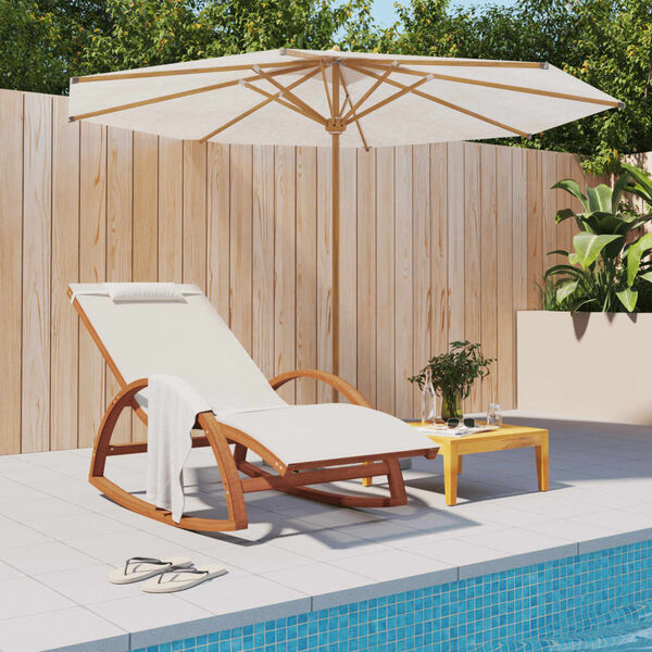 vidaXL Люлеещ се стол бял текстилен и масивно дърво топола